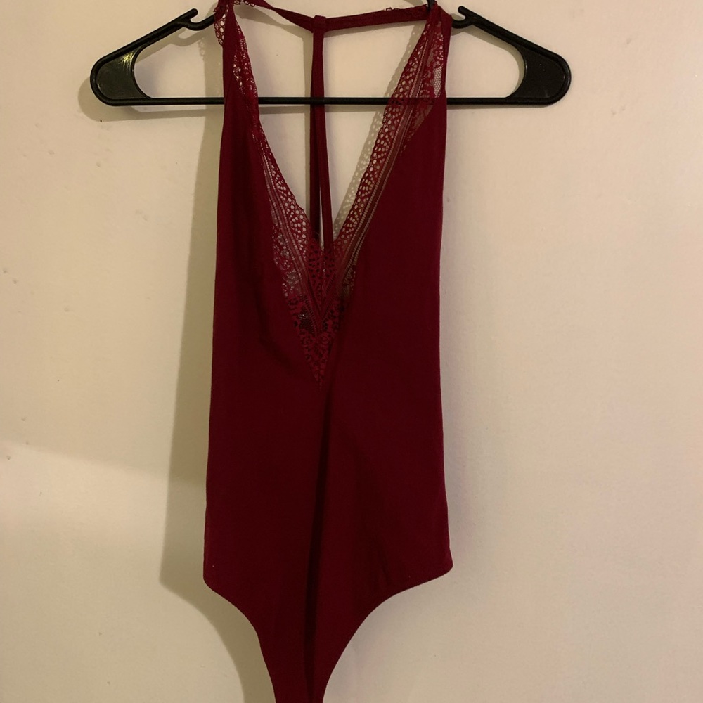 small express red plunging bodysuit